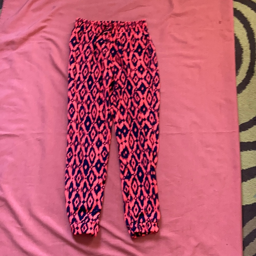 navy and coral pants